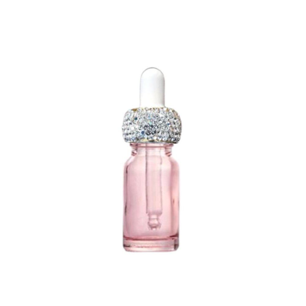 Pink Glass Dropper Bottle with Rhinestones